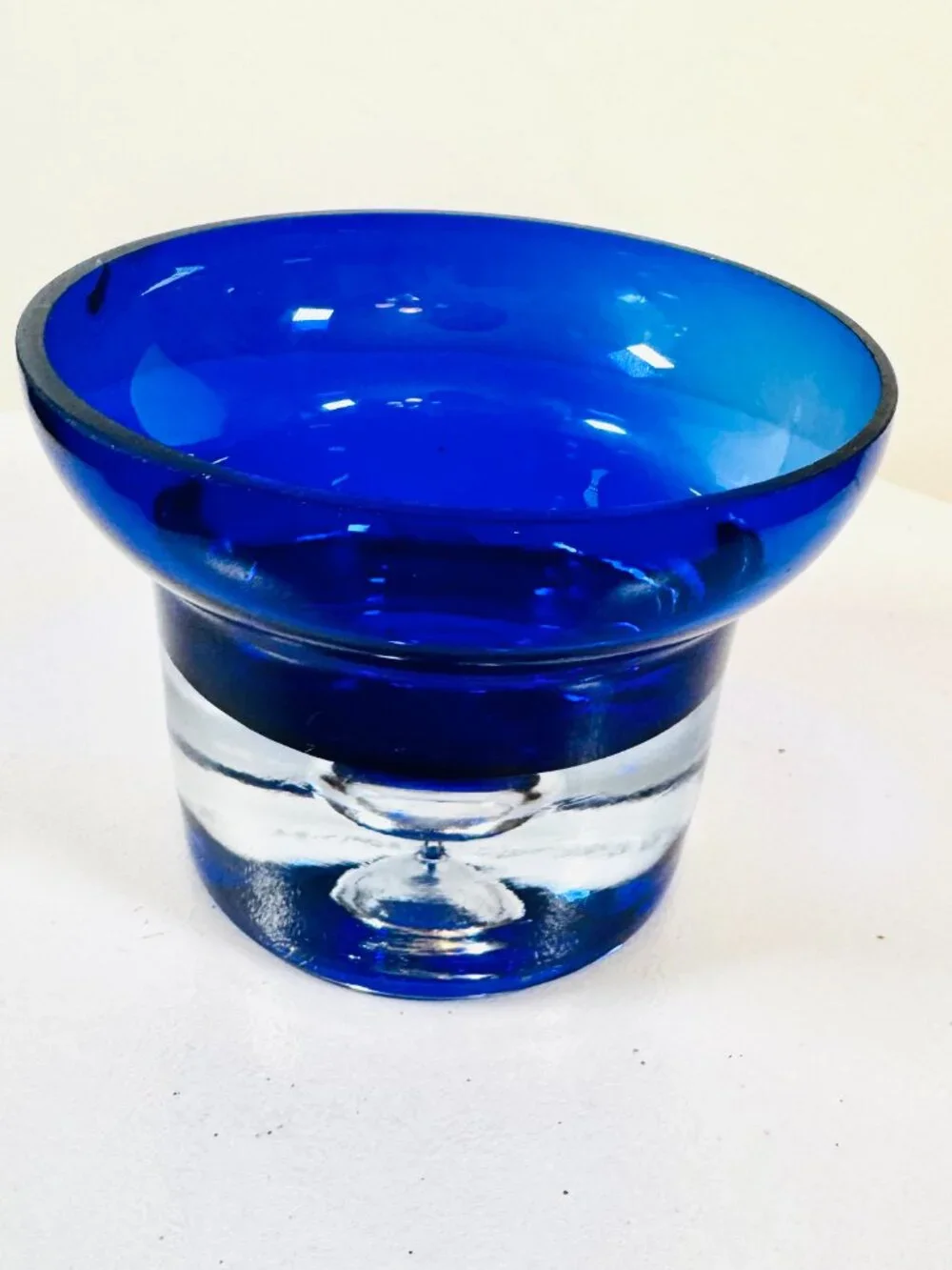 Vtg Cobalt Blue Handblown Glass Candle Holder Control Bubble Shaklee Spirit 2003